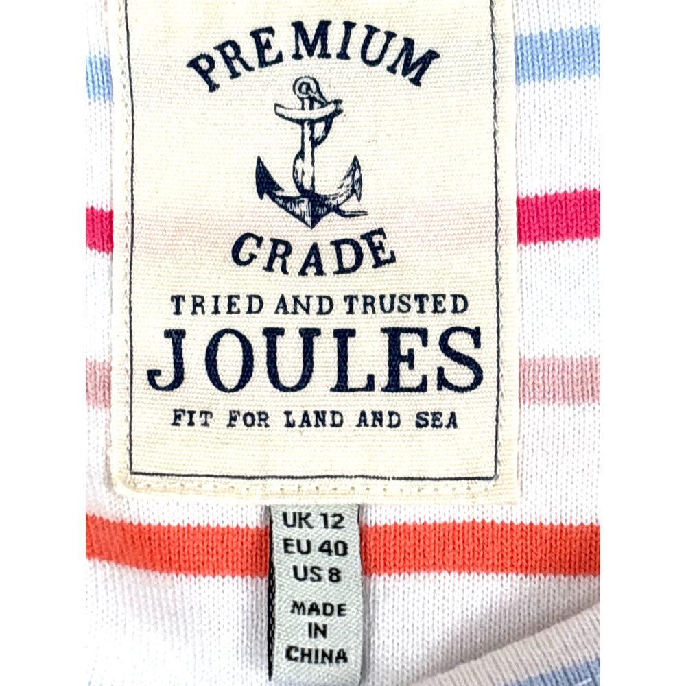 Joules Womens 8 White Multi Stripe Sleeveless Shirt Mini Dress Cotton - Picture 3 of 7